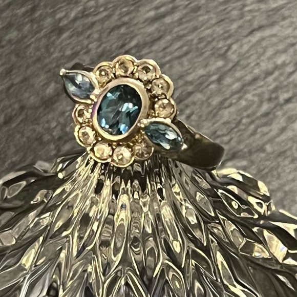 Vintage Sterling Silver 925 Blue Topaz And Cz Floral Ring Size 12 - Picture 4 of 16